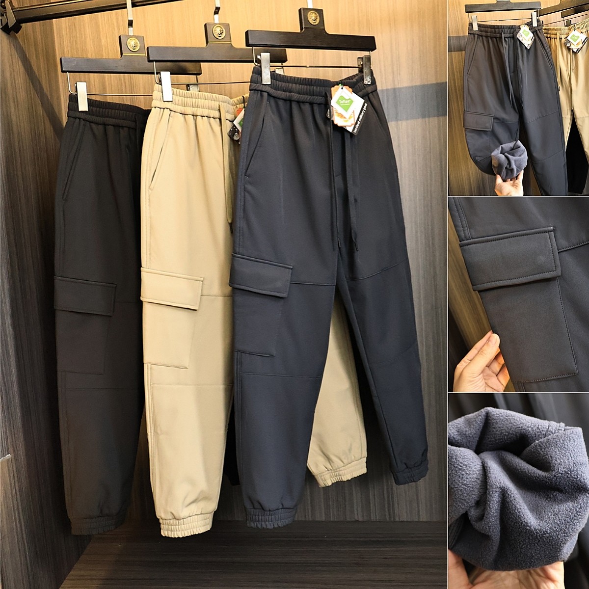 轻量化【防风防水】秋冬男士纯色百搭加绒加厚大口袋工装裤休闲裤,男装,休闲裤,淘宝优惠券,粉丝福利购,淘宝优惠卷