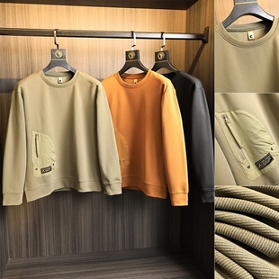 纯色亲肤透气宽松圆领长袖 设计师线 男士 秋季 卫衣 客供斜纹面料