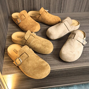 美式复古勃肯拖 高端麂皮料 夏季男士复古感一脚蹬脱卸软木拖鞋潮