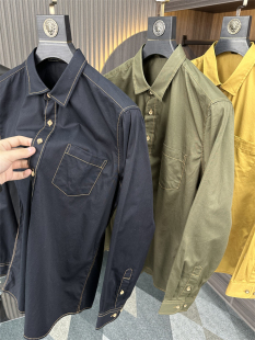 春季 柜600 男士 撞色翻领长袖 潮 辑明线勾勒 牛仔衬衫 设计师线