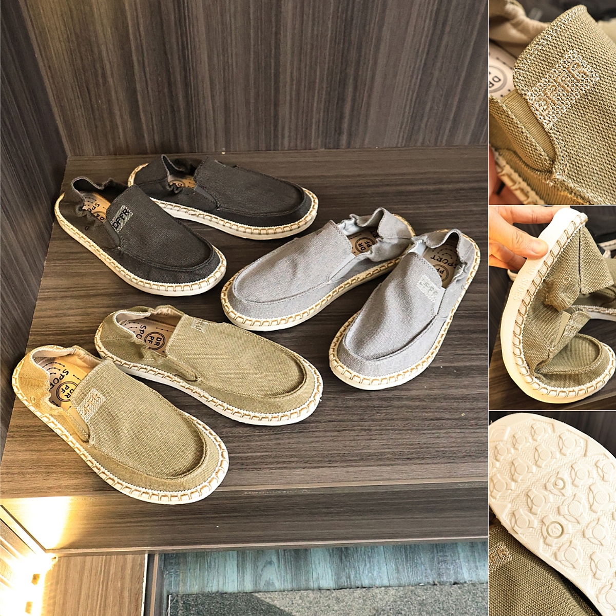 春夏季男士外贸透气帆布面橡胶软底渔夫鞋麻料一脚蹬休闲低帮鞋潮