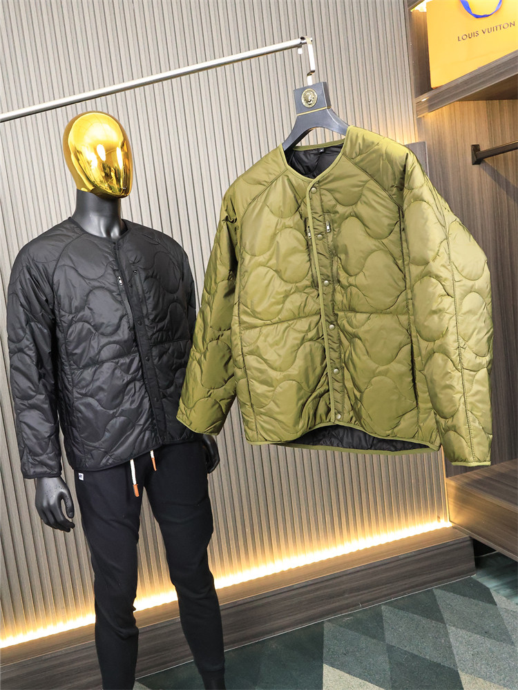 波浪弧形绗缝/大热潮品！秋冬男士纯色无领绗棉潮流百搭棉服棉衣
