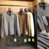 优雅老钱风 潮 纯色轻奢细腻百搭翻领针织衫 假两件设计 秋冬男士