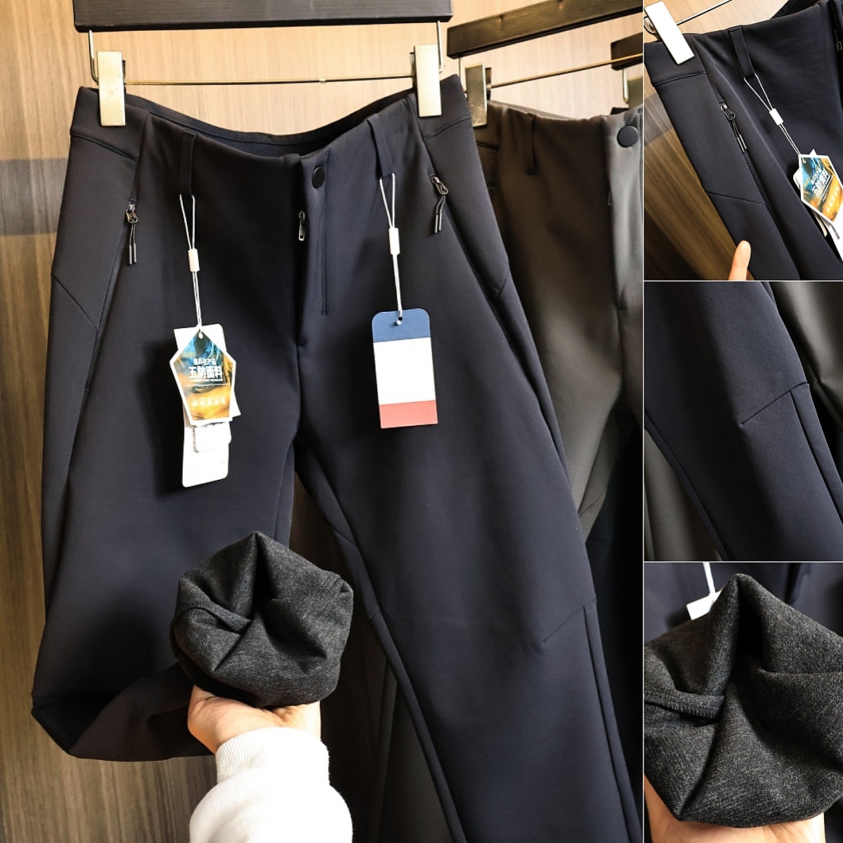 户外防泼水~3D立裁复合绒休闲裤