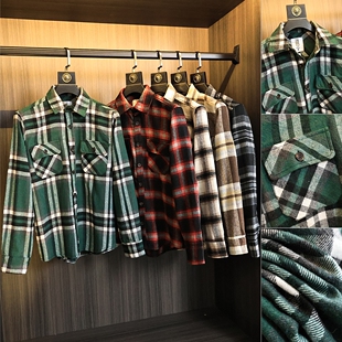 磨毛棉混纺亲肤格子翻领宽松衬衫 衣柜中B备 男士 秋季 简约大气