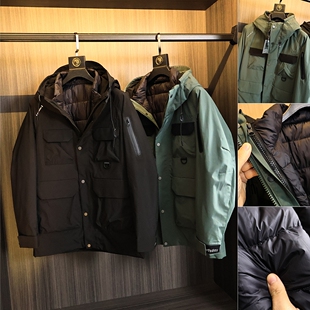 户外三合一 可拆卸内胆！秋冬男士纯色防风防水百搭中长款羽绒服