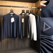 男士 秋季 纯色亲肤柔软时尚 圆领长袖 潮 三角标系列 T恤衫 棉中高定
