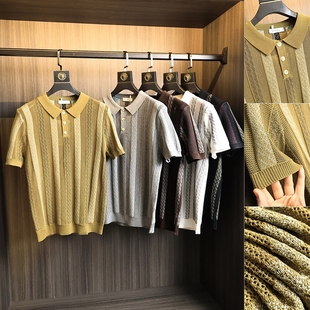 老钱的慵懒!春秋男士撞色立体肌理感商务翻领百搭针织衫打底短袖