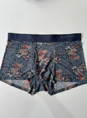 伊尚杰D59749男生内裤冰丝印花无痕速干运动透气中腰时尚平角U凸