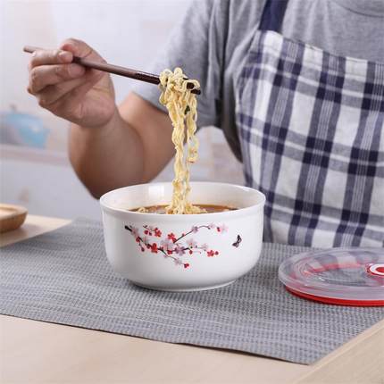 陶瓷保鲜碗蒸蛋碗带盖圆饭碗密封饭盒家用泡面杯便当盒加厚日式