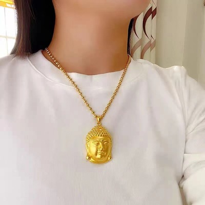 镀金如来佛头吊坠 越南沙金挂坠如来佛祖佛首头像男女吊坠项