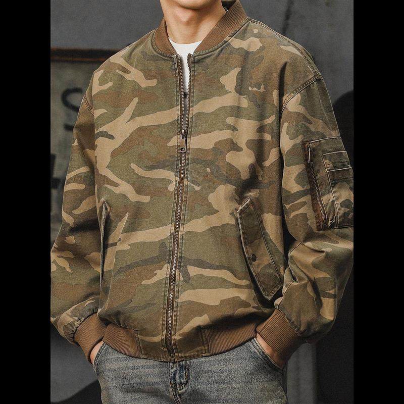 美式高街水洗做旧MA1飞行员夹克男高级感短款棒球服迷彩外套男款