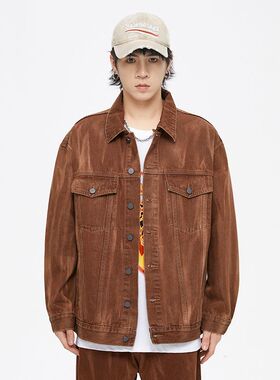 BYRG秋季新款美式休闲复古oversize扎染潮流耐磨阔型牛仔外套