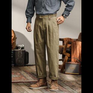 美式复古廓尔格裤子男高腰直筒宽松那不勒斯休闲长裤库尔喀军裤潮