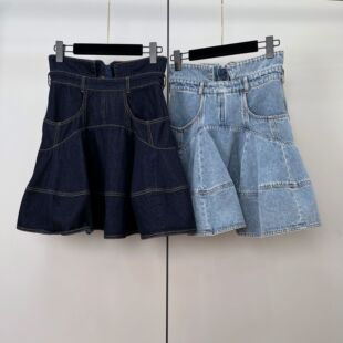 立体剪裁设计感高腰牛仔短裙深圳南油高端欧美女装宽摆裙子