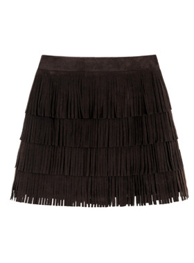 真皮皮裙秋冬新款绵羊皮反绒 流苏蛋糕A字版百搭短裙半身裙