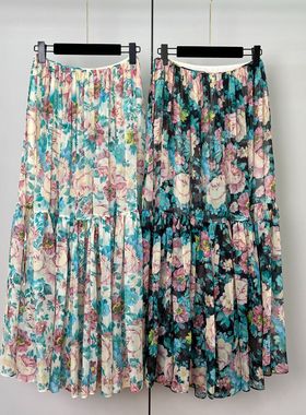 实拍重品质上身版型好森系花卉文艺半身裙宽松碎花仙女百褶