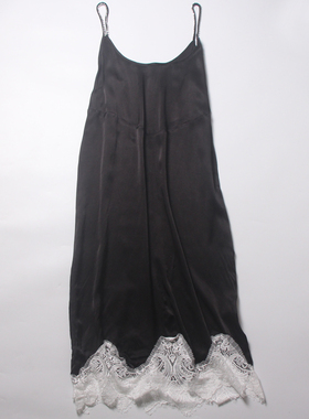 欧洲站2018夏时尚性感中长裙女镶钻拼接蕾丝宽松铜氨丝吊带连衣裙