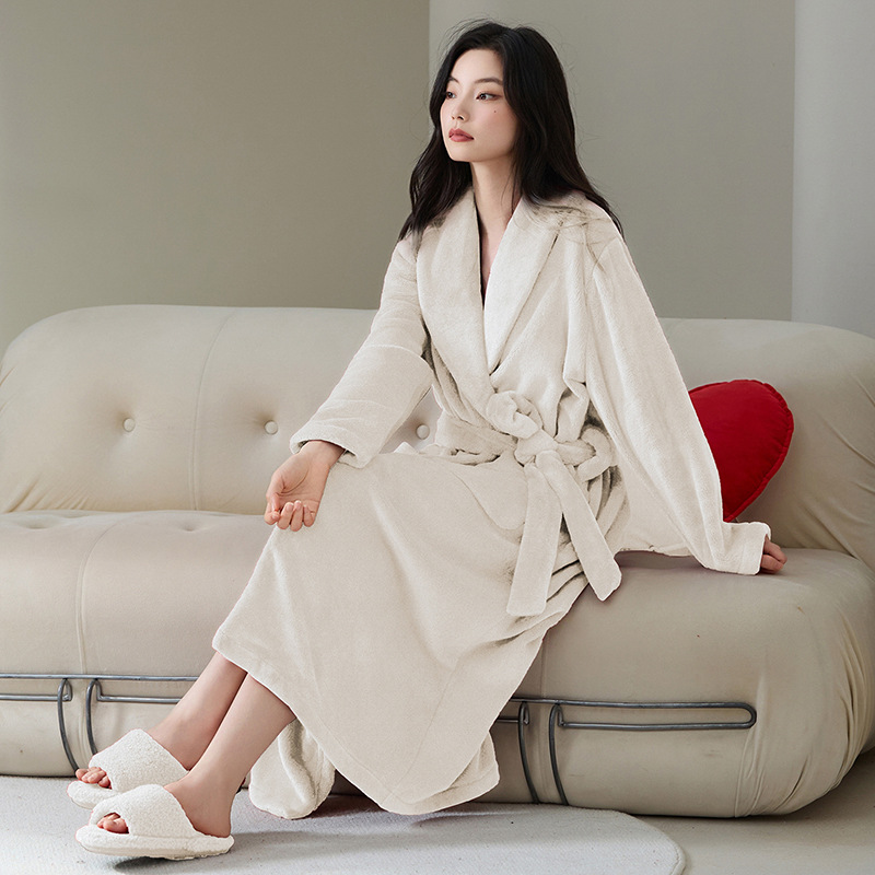 睡袍女士冬季加绒加厚珊瑚绒睡衣女长款家居服秋冬季法兰绒浴袍