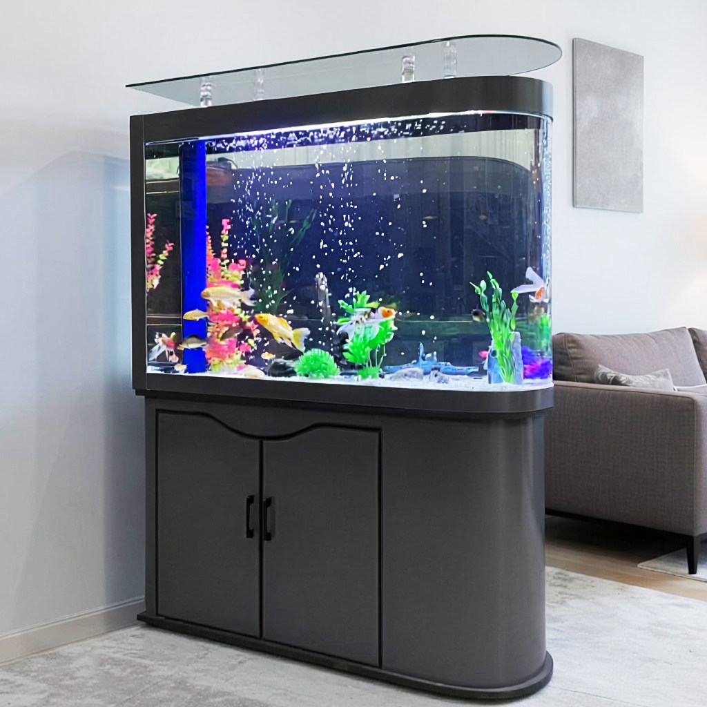2026新款子弹头鱼缸客厅家用大型水族箱玻璃小型生态落地隔断鱼缸