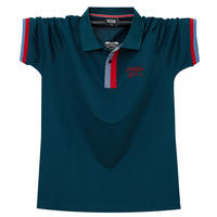 Fat men, plus-size short-sleeved T-shirt with a collar, business blue work uniform, American-style half-sleeved pure cotton top garment thumbnail 3