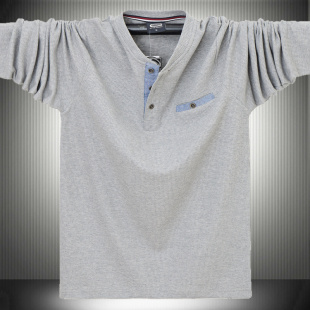 2025新款纯棉长袖T恤男亨利领国潮肥佬宽松打底衫胖子200斤穿上衣