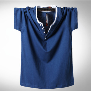 纯棉街头风假两件肥佬8XL打底衫 男士 T恤宽松版 休闲短袖 潮胖子美式