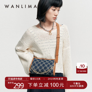 万里马高级质感链条斜跨包小众设计通勤单肩牛仔包 圣诞礼物