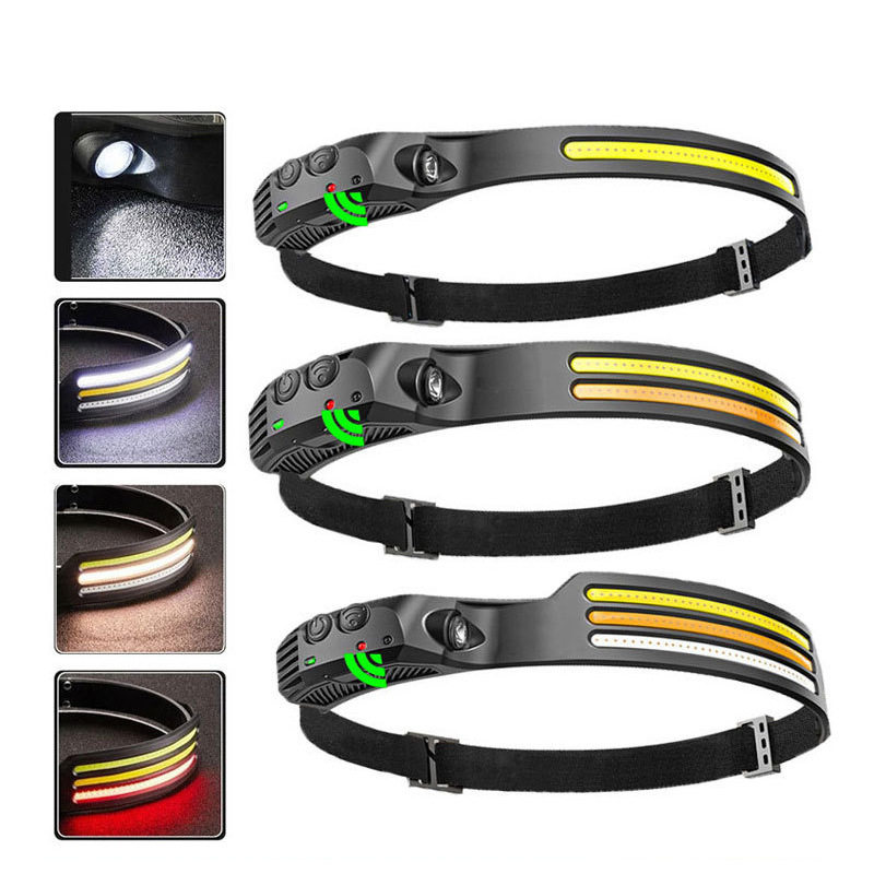 跨境硅胶感应头灯type-c充电户外骑行钓鱼红黄蓝白光警示