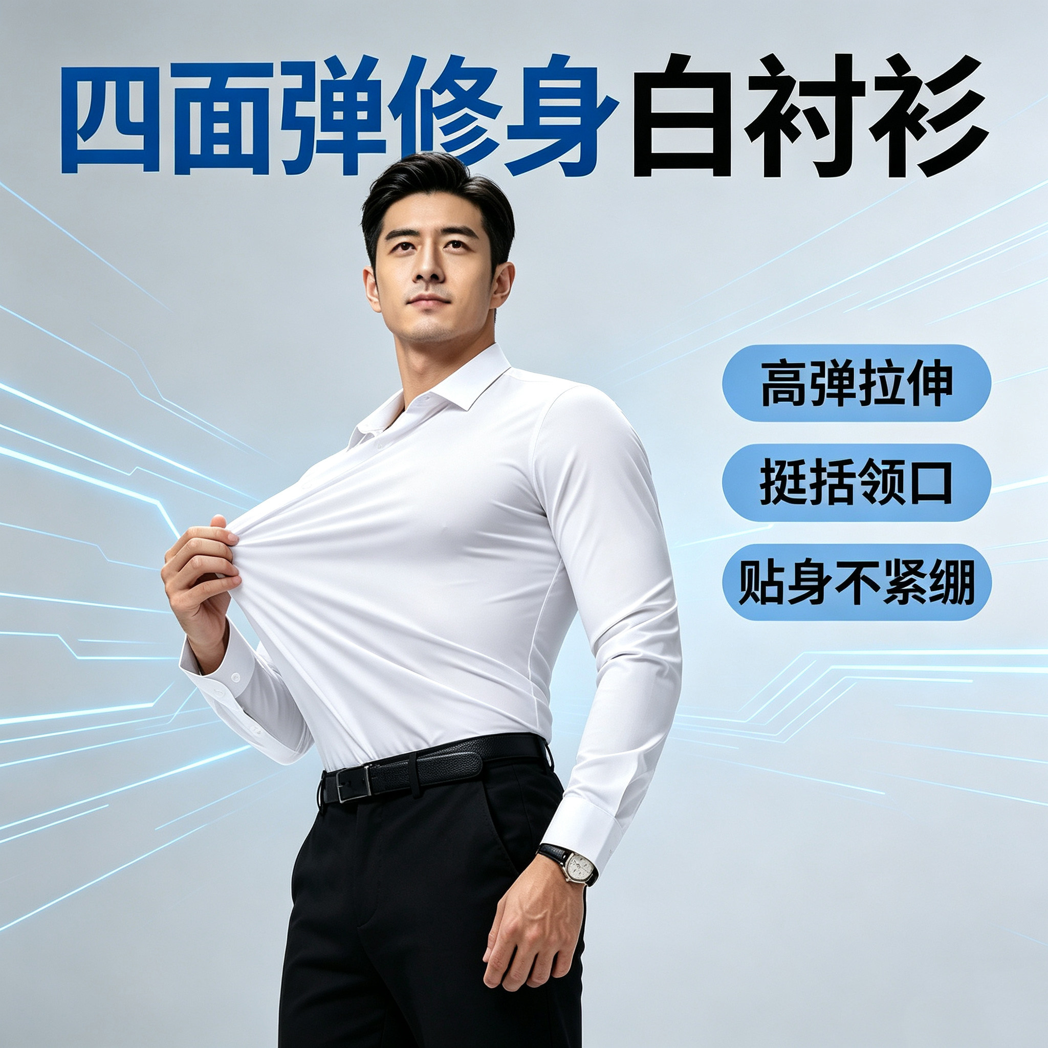商务男士白色免烫抗皱修身衬衫