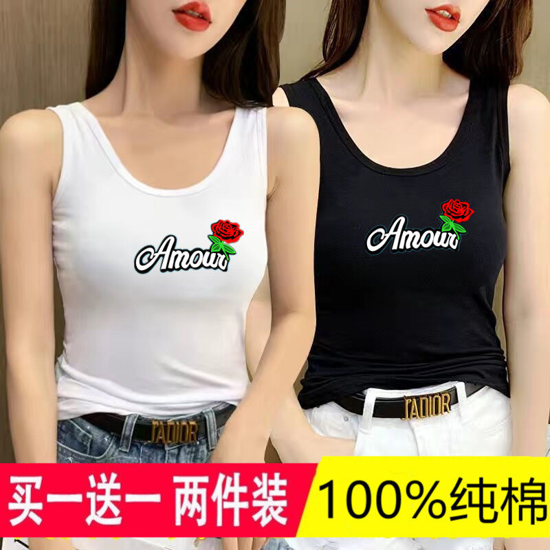 100%纯棉吊带背心女内搭夏外穿印花运动无袖t恤修身显瘦打底上衣
