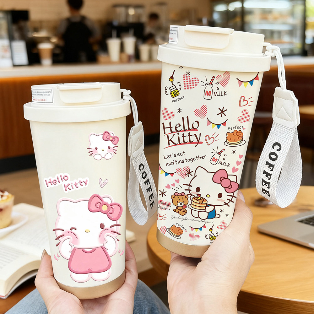 可爱卡通凯蒂保温杯男女吸管咖啡杯女生水杯学生不锈钢杯子礼品