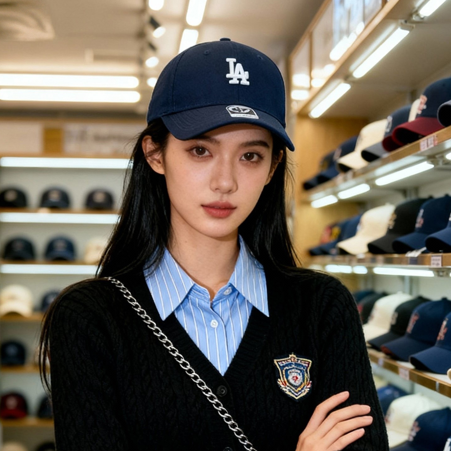 47brand小标LA硬顶月光蓝色棒球帽复古NY防晒显脸小情侣弯檐帽子