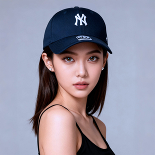 纽约扬基硬顶棒球帽子冷白皮男女春夏秋冬季 月夜深蓝色显脸白