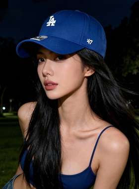 47brand小标硬顶LA好运蓝色棒球帽复古男女ny显脸小情侣鸭舌帽子