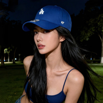 47brand小标硬顶LA好运蓝色棒球帽复古男女ny显脸小情侣鸭舌帽子