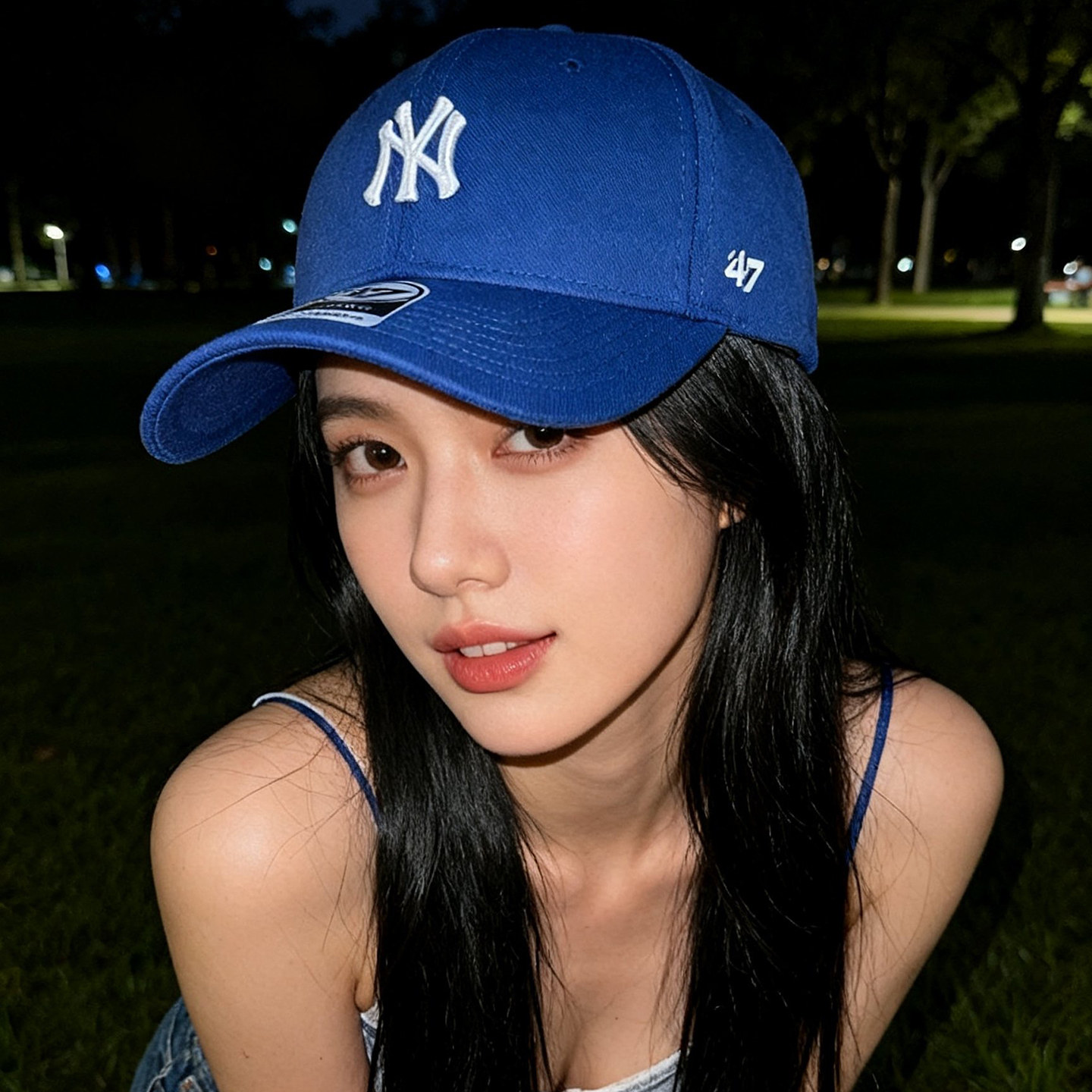 47brand小标硬顶LA好运蓝色棒球帽复古男女ny显脸小情侣鸭舌帽子