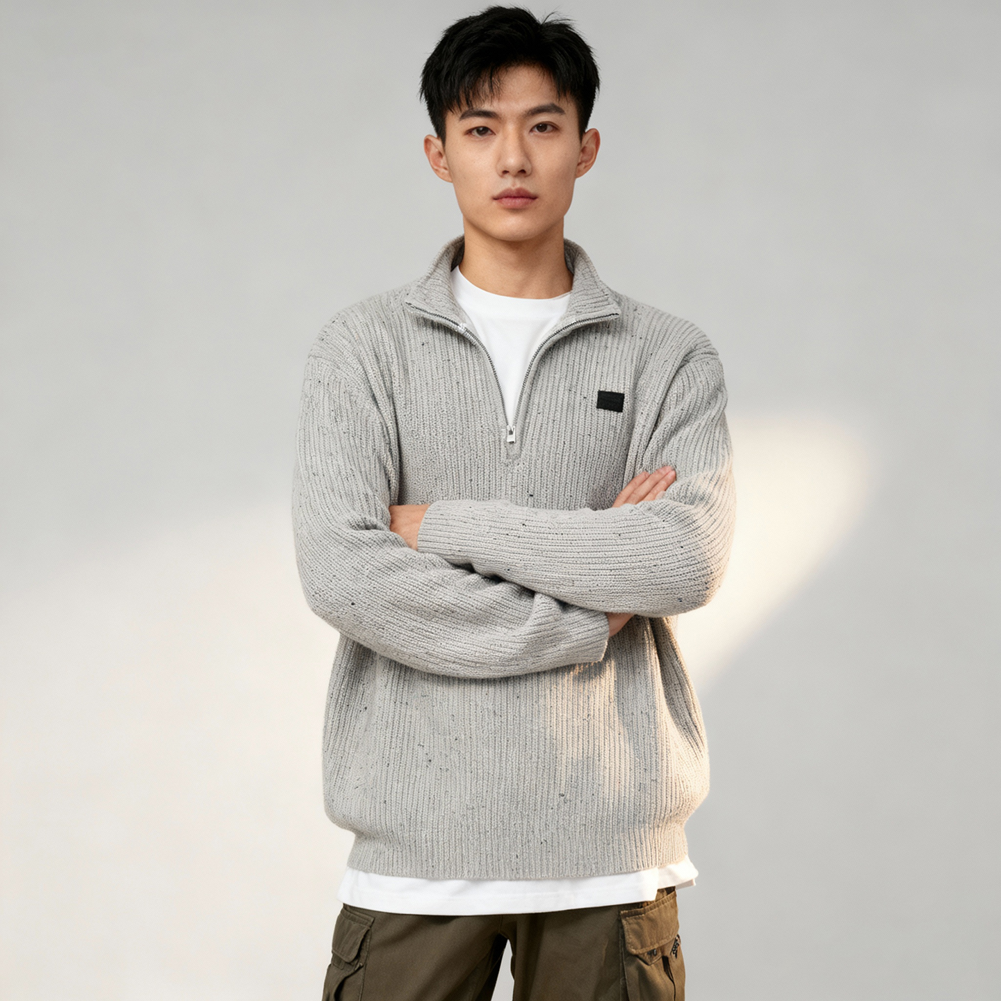 2025秋冬新款男毛衣休闲半高拉链