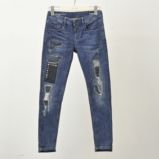 断码 JEANS秋冬深色紧身铅笔裤 女九分裤 提臀瘦腿显瘦深色 清仓ABLE