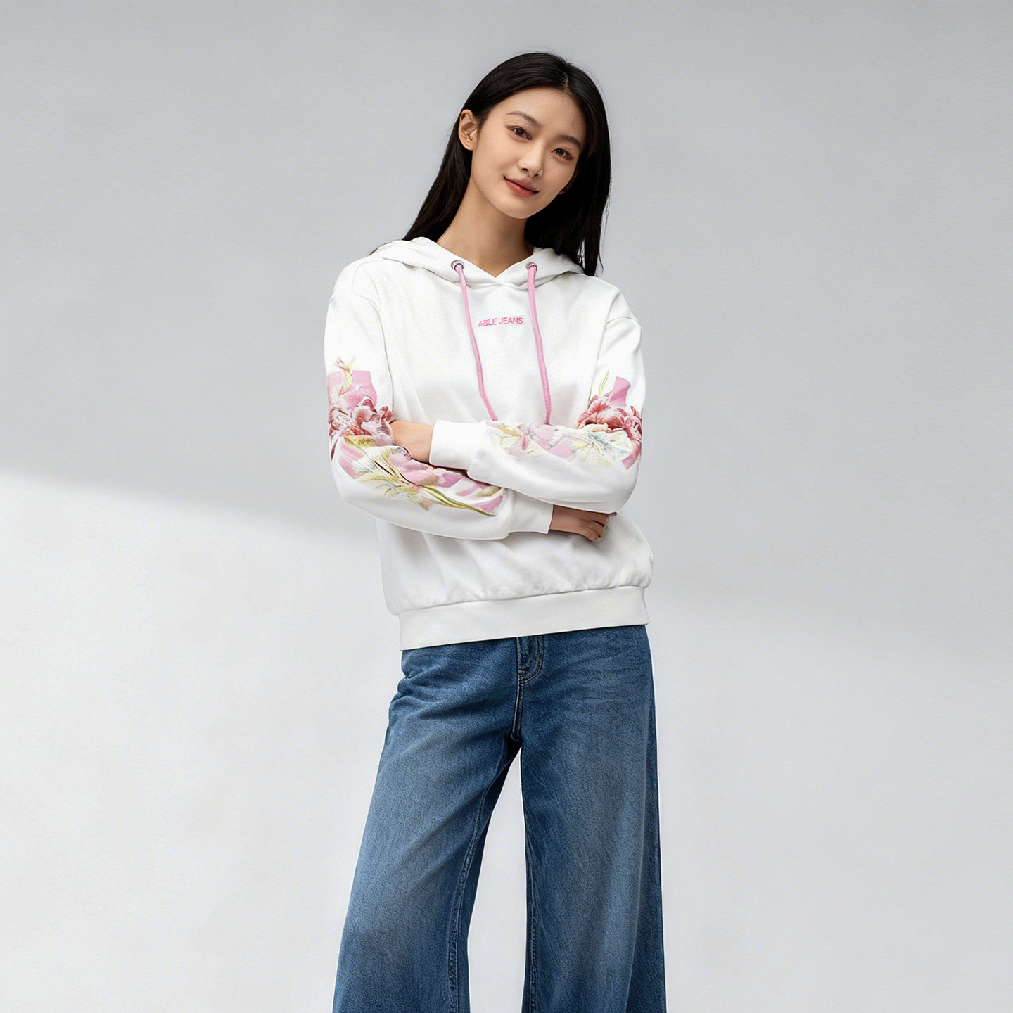 特价清仓ABLE JEANS女卫衣春秋外套潮流上衣套头针织衫街头连帽衫