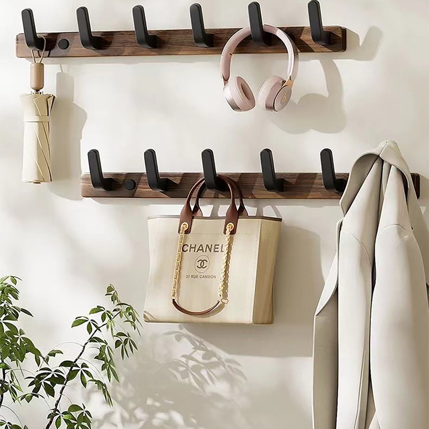 免打孔胡桃木挂衣钩收纳整洁