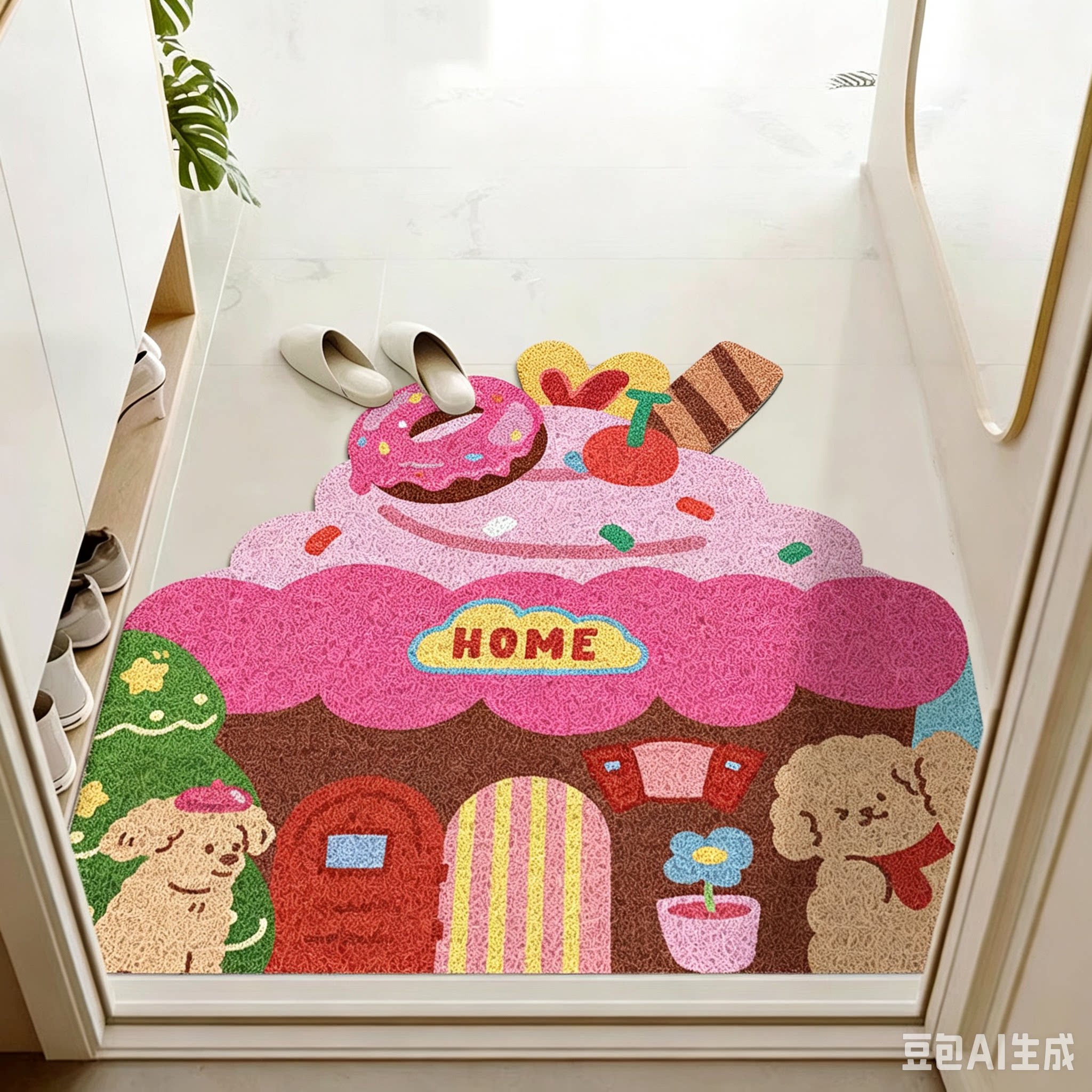 卡通可爱入户门垫丝圈地垫粉色地毯耐脏耐磨玄关门口进门垫可定制