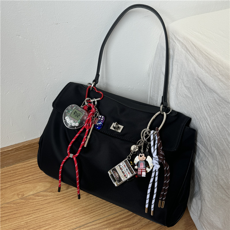 尼龙拼接托特包头层牛皮腋下包大容量手提通勤包单肩斜挎包