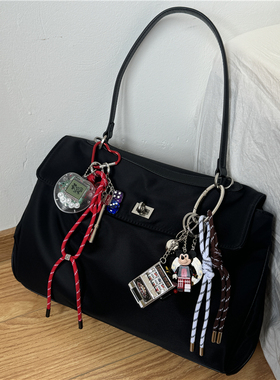 尼龙拼接托特包头层牛皮腋下包大容量手提通勤包单肩斜挎包