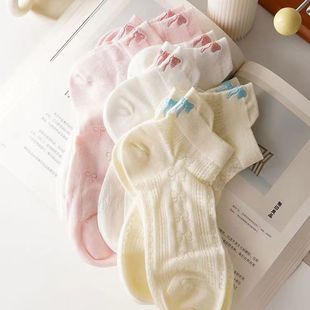 薄款 袜子女蝴蝶结镂空短袜ins韩系少女夏季 低帮透气船袜潮防滑
