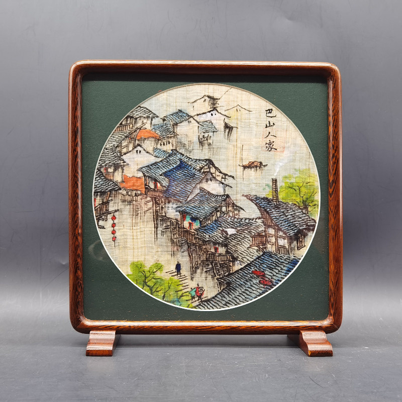 重庆特色山城记忆非遗荣昌夏布创意手绘小台屏摆件精致小巧礼品