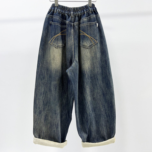 新款 松紧萝卜裤 CHYY加绒复古牛仔宽松大版 慵懒大码 老爹裤 2025冬季