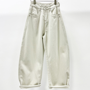 简约镰刀裤 牛道途2026春季 百搭香蕉裤 杏色牛仔女宽松弯刀裤 潮 新款