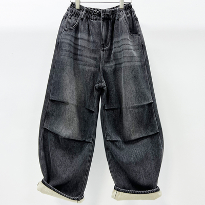 加厚加绒宽松牛仔女弯刀裤萝卜裤