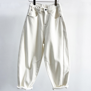 松紧腰显瘦萝卜裤 加绒白色宽松牛仔女老爹裤 潮 新款 牛道途2025冬季